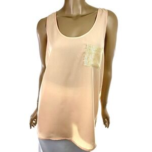 Olive & Oak Size L Sleeveless Blouse Top Peach Color w/ Sequins on Breast Pocket